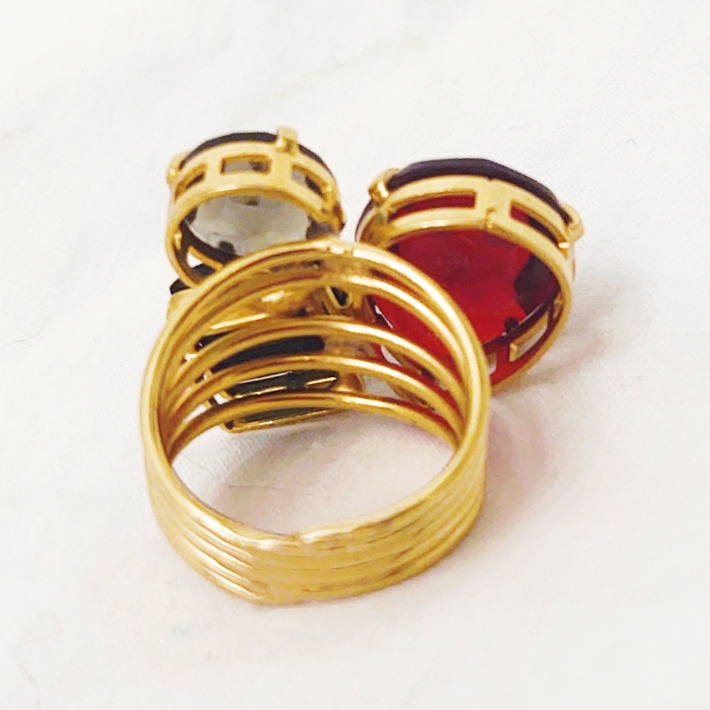 Vintage 1980s Oversized Gold Multicolored Ring- Size 6.75 - Picture 4 of 6